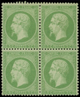 * EMPIRE DENTELE - 20g   5c. Vert-jaune S. Verdâtre, BLOC De 4, Très Frais, TB - 1862 Napoleon III