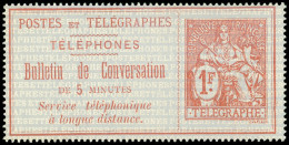 (*) TELEPHONE - Téléphone 10 : 1f. Rouge Sur Azuré, TB - Télégraphes Et Téléphones