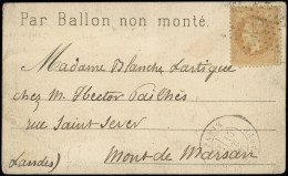 Let BALLONS MONTES - N°28B Obl. Etoile 15 S. CP "Par Ballon Non Monté", Càd R. Bonaparte 15/10/70, Arr. MONT De MARSAN 2 - Guerre De 1870