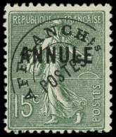 ** COURS D'INSTRUCTION - Préo 45-CI 1 Semeuse Lignée, 15c. Vert-olive, Surch. ANNULE, TB - Lehrkurse