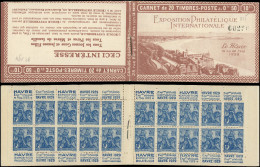 CARNETS (N° Yvert) - 257-C12   Jeanne D'Arc, 50c. Bleu, N°257a, T I, S. Le Havre, EXPO PHILATELIQUE, 2 Ex. Froissure De - Sonstige & Ohne Zuordnung