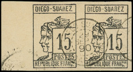 DIEGO SUAREZ 8 : 15c. Gris-noir, PAIRE Bdf, Oblitération Centrée 29/9/90, TB. C - Autres & Non Classés