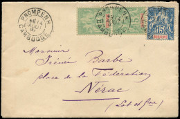 Let INDOCHINE 6 Et 8 : 5c. PAIRE Et 15c. Obl. Càd PNOMPENH 14/8/98 S. Env., Arr. Nérac, TTB - Sonstige & Ohne Zuordnung