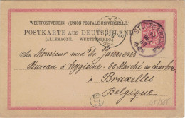 Ganzsache Medizinisches Gedenkblatt Stuttgart 1884 > Bureau D'Hygiene Bruxelles - No. 25 Fehlt - Postwaardestukken