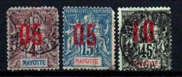 Mayotte - 1912   - Type Sage Surch -  N° 22/23/28   - Oblitéré - Used - Oblitérés