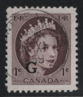 Canada 1955-56 Used Sc O40 1c QEII Wilding G Overprint - Surchargés