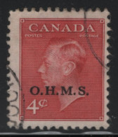 Canada 1950 Used Sc O15 4c KGVI Postes-Postage O.H.M.S. Overprint 2 - Sobrecargados