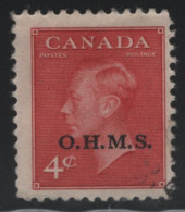 Canada 1950 Used Sc O15 4c KGVI Postes-Postage O.H.M.S. Overprint 1 - Overprinted