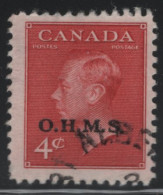 Canada 1950 Used Sc O15 4c KGVI Postes-Postage O.H.M.S. Overprint 2 - Sobrecargados