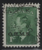 Canada 1950 Used Sc O12 1c KGVI Postes-Postage O.H.M.S. Overprint Shift - Opdrukken