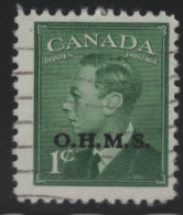 Canada 1950 Used Sc O12 1c KGVI Postes-Postage O.H.M.S. Overprint - Surchargés