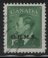 Canada 1950 Used Sc O12 1c KGVI Postes-Postage O.H.M.S. Overprint - Opdrukken