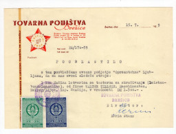 1959. YUGOSLAVIA,SLOVENIA,BREZICE,FURNITURE MAKING CO. LETTERHEAD,2 REVENUE STAMPS,POWER OF ATTORNEY - Covers & Documents