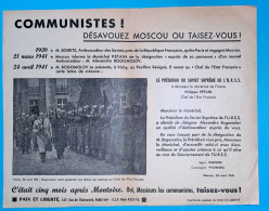 Militaria, PROPAGANDE ANTI-COMMUNISTE, Guerre 1939-45, Communistes Désavouez Moscou Ou Taisez Vous, Frais Fr 2.25 E - Dokumente