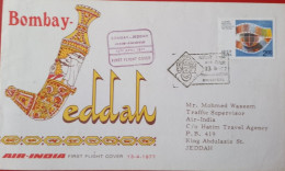FIRST FLIGHT COVER AIR INDIA 1977 BOMBAY TO JEDDAH SAUDI ARABIA - Lettres & Documents