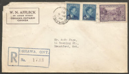 1950 W N Affleck Stamp Dealer Cover Registered 14c GVI/Halifax CDS Oshawa Ontario - Postal History