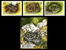 SLOVENIA 2010 FAUNA REPTILES SNAKES COMPLETE SET WITH MINIATURE SHEET MS MNH - Serpenti