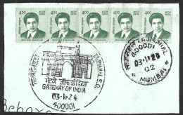 India 2024 Gateway Of India,Taj Mahal PO,Srinivas Ramanujan (Mathematician) 5 Stamps,Mumbai , Used (**) Inde Indien - Gebruikt