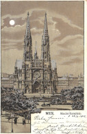 VIENNA, MAXIMILIANPLATZ, PARK, CHURCH, ARCHITECTURE, CART, HORSE, AUSTRIA, POSTCARD - Kerken