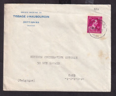 DDFF 281 -- Enveloppe TP Surcharge Typo Moins 10 % DOTTIGNIES 1946 - Entete S.A. Tissage D' HAUBOURDIN - 1946 -10 %