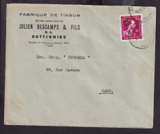 DDFF 288 -- Enveloppe TP Surcharge Locale En Texte Moins 10 % DOTTIGNIES 1946 - Entete Tissus Julien Descamps - 1946 -10%