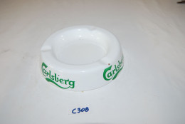 C308 Ancien Cendrier Carslberg - émaillé Blanc Et Vert - Bistrot 2 - Metaal