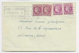 FRANCE MAZELIN 1FR50X4 2 TEINTES LETTRE COVER PARIS 29 JUIL 1947 AU TARIF - 1945-47 Cérès Van Mazelin