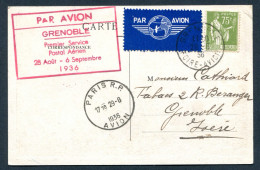 RC 26749 FRANCE 1936 GRENOBLE PREMIER SERVICE POSTAL AERIEN SUR CARTE POSTALE - 1927-1959 Brieven & Documenten