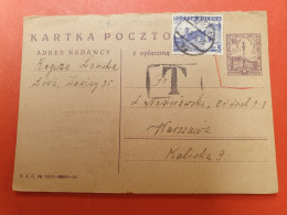 Pologne - Entier Postal + Complément De Lodz Pour Warszawa En 1936 Avec Cachet De Taxe - J 203 - Postwaardestukken