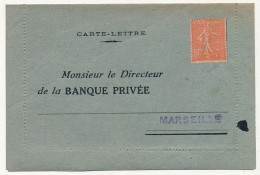 FRANCE - Env. Réponse BANQUE PRIVÉE Marseille Affr 50c Semeuse Lignée Perforé B.P - Non Utilisée - Storia Postale