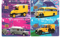 Deutschland - E09 - E010 - E11 - E012   09/93 - 4 Card Set - Bus - Postbus - Post Autos - Busse - Voll - E-Series : Edition - D. Postreklame