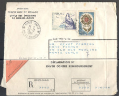 Monaco. Stamps Sc. 591, C55 On Registered Letter, Sent From Monte-Carlo, Monaco On 22.12.1964 - Brieven En Documenten