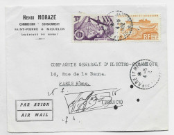 SAINT PIERRE ET MIQUELON 3FR+5FR LETTRE AVION COVER C. PERLE SAINT PIERRE ET MIQUELON 4.5.1952 - Lettres & Documents