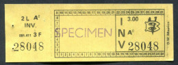 Ticket "SPECIMEN" De Tramway " Les Vicinaux Belges VB " 3.00F" Belgique - Europa