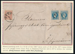 1871 1867 2 X 10kr + Kőnyomat 5kr Vegyes Bérmentesítés ötödik Súlyfokozatú Távolsági Levélen, Kiállítási Célból áthajtog - Andere & Zonder Classificatie