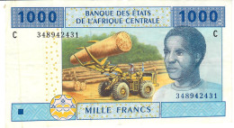 C.A.S. CHAD LETTER C  P607Ca 1000 Francs 2002 SIGNATURE 5 = FIRST SIGNATURE   VF  NO P.h. - États D'Afrique Centrale