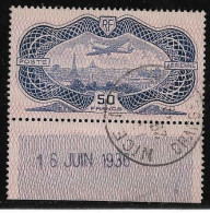 FRANCE N°PA 15 "50frs Outremer" Oblitéré Nice - BdF Daté 16/06/1936 - TTB - - 1927-1959 Oblitérés