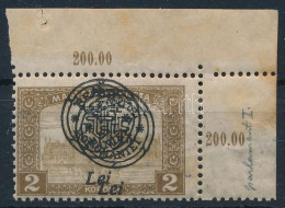 ** Nagyvárad 1919 Parlament 2K ívsarki, Kettős Felülnyomással (rozsda) / Mi 41 II. With Double Overprint. Signed: Bodor  - Autres & Non Classés