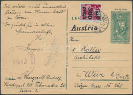 1945 (5. Díjszabás) Levelezőlap Ausztriába Osztrák Cenzúrával / Postcard To Weiz With Austrian Censorship Mark - Andere & Zonder Classificatie