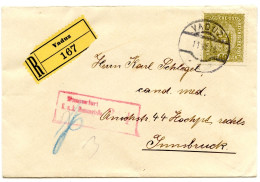 LIECHSTENSTEIN - AUTRICHE 40 HELLER SUR LETTRE RECOMMANDEE DE VADUZ POUR INNSBRUCK, 1918 - Lettres & Documents