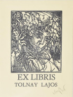 König (Kőnig) Róbert (1951-2014): Ex Libris Tolnay Lajos. Fametszet, Papír, Jelzett, Kartonra Kasírozva, 11,5x7 Cm - Autres & Non Classés