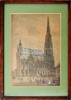 Jelzés Nélkül: Bécs, Stephansdom. Akvarellel Színezett Metszet, Papír, üvegezett Fakeretben, 22,5x16 - Gravure