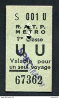 Ticket Neuf De Métro Parisien "SPECIMEN" RATP 1949 (1ère Classe UU) Métropolitain Paris - Europe