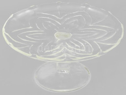 Formába Préselt üveg Talpas Kínáló, Jelzés Nélkül, Kopással, D: 26,5 Cm, M: 13,5 Cm - Verre & Cristal