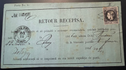 TIRGUL FRUMOS 1866 On VF & Scarce „RETOUR RECEPISA“ Mi.16y 20para Prince Carol I (Romania Cover AR Accusé De Reception - 1858-1880 Moldavië & Prinsdom