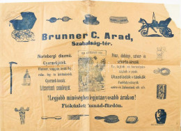 Cca 1900 Brunner C. Aradi (Erdély) Vegyeskereskedő Rajzos, Termékekkel Illusztrált Dekoratív Csomagolópapírja, Hajtva, H - Werbung