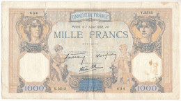 Franciaország 1938. Július 7. 1000Fr T:VG Folt, Tűlyuk, Szakadás France 1938. 7th Of July 1000 Francs C:VG Spot, Pin Hol - Zonder Classificatie