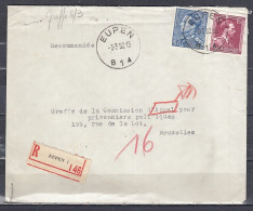Aangetekende Brief Van Eupen B1 Naar Bruxelles - 1936-1951 Poortman