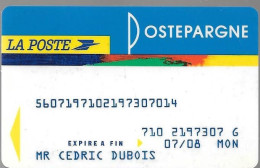 -CARTE-MAGNETIQUE-RETRAIT-LA POSTEPARGNE-Exp 07/08-V°Gemplus-10/03- TBE-RARE - Disposable Credit Card