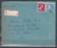 Aangetekende Brief Van Merbes Le Chateau Naar Mons - 1936-1951 Poortman